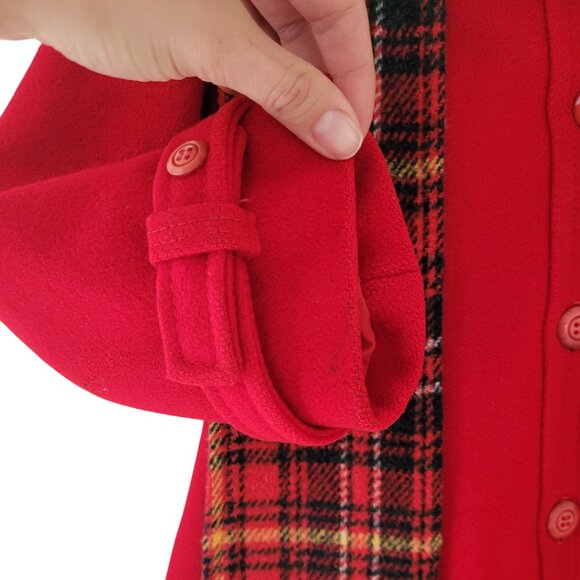 1980s Rothschild Girls Red Hooded Button Pea Coat Plaid Detail w/ Scarf size 6X - Picture 13 of 15